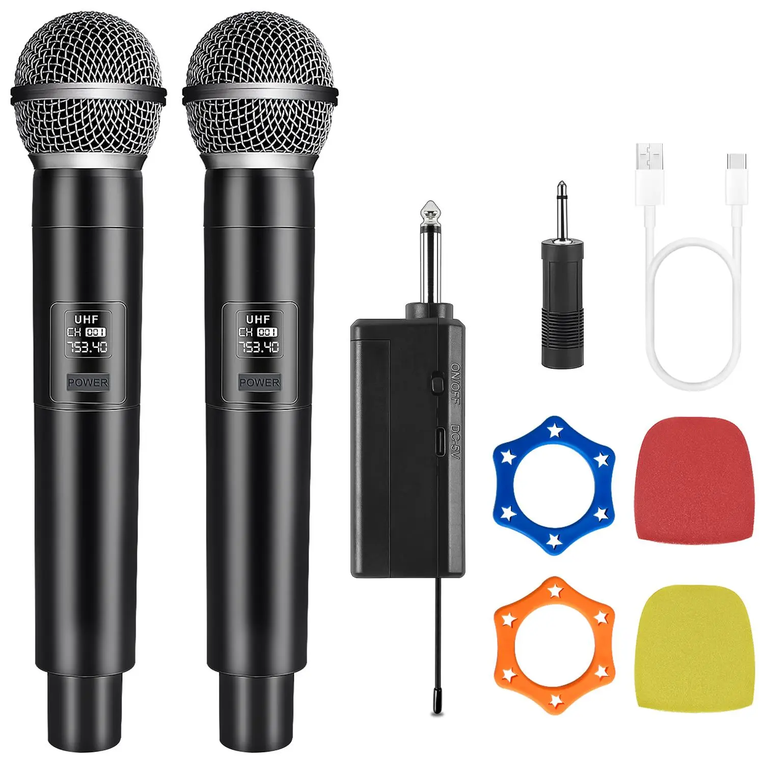 Kaschun KA-58 RF 2.4GHz Cordless Rechargeable Portable Wireless Audio Microphone System - Plug-n-Play, Built-In Batteries, for Karaoke Setup, Weddings (Content Creators)