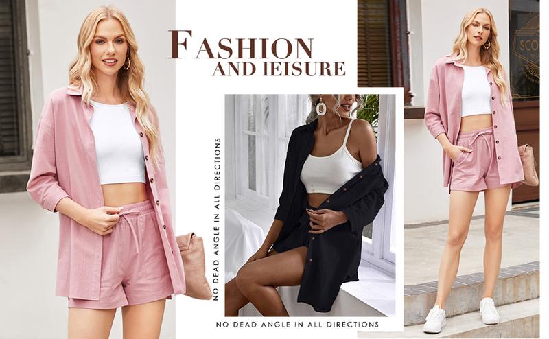 comfyclothing  Women’s 2 Piece Lounge Tracksuit Outfit Sets 2025 New Linen High Low Shirt and Drawstring Casual Shorts