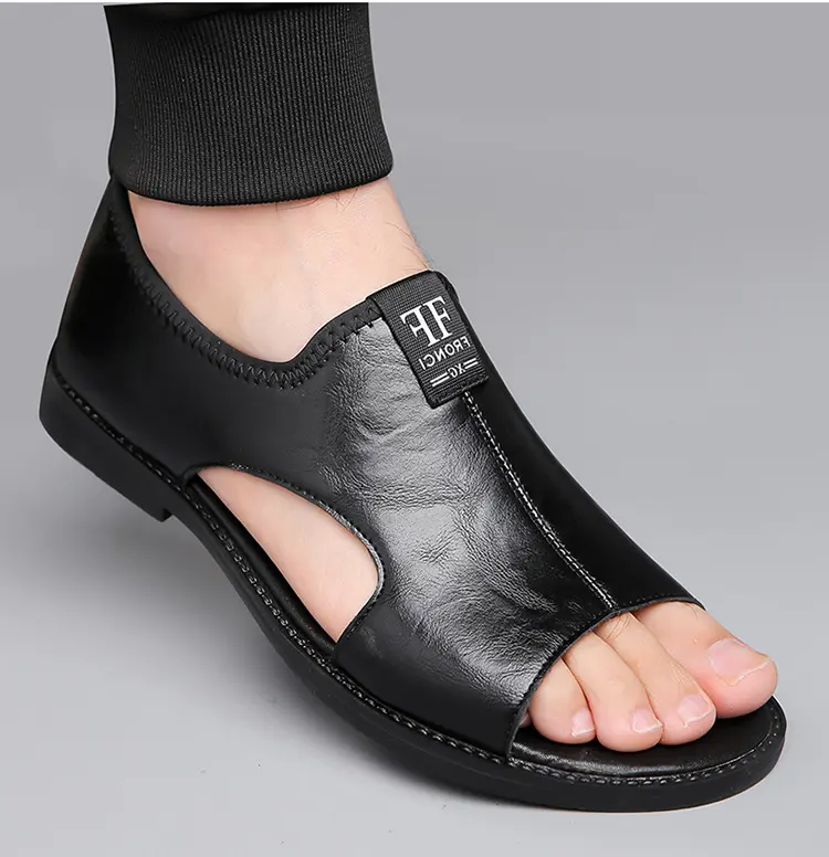Men's Casual Slide Sandals with Leather-Texture Cross Straps, Open-Toe Summer Shoes with a Cushioned Footbed and Non-Slip Sole, Shoe, Walking Shoes