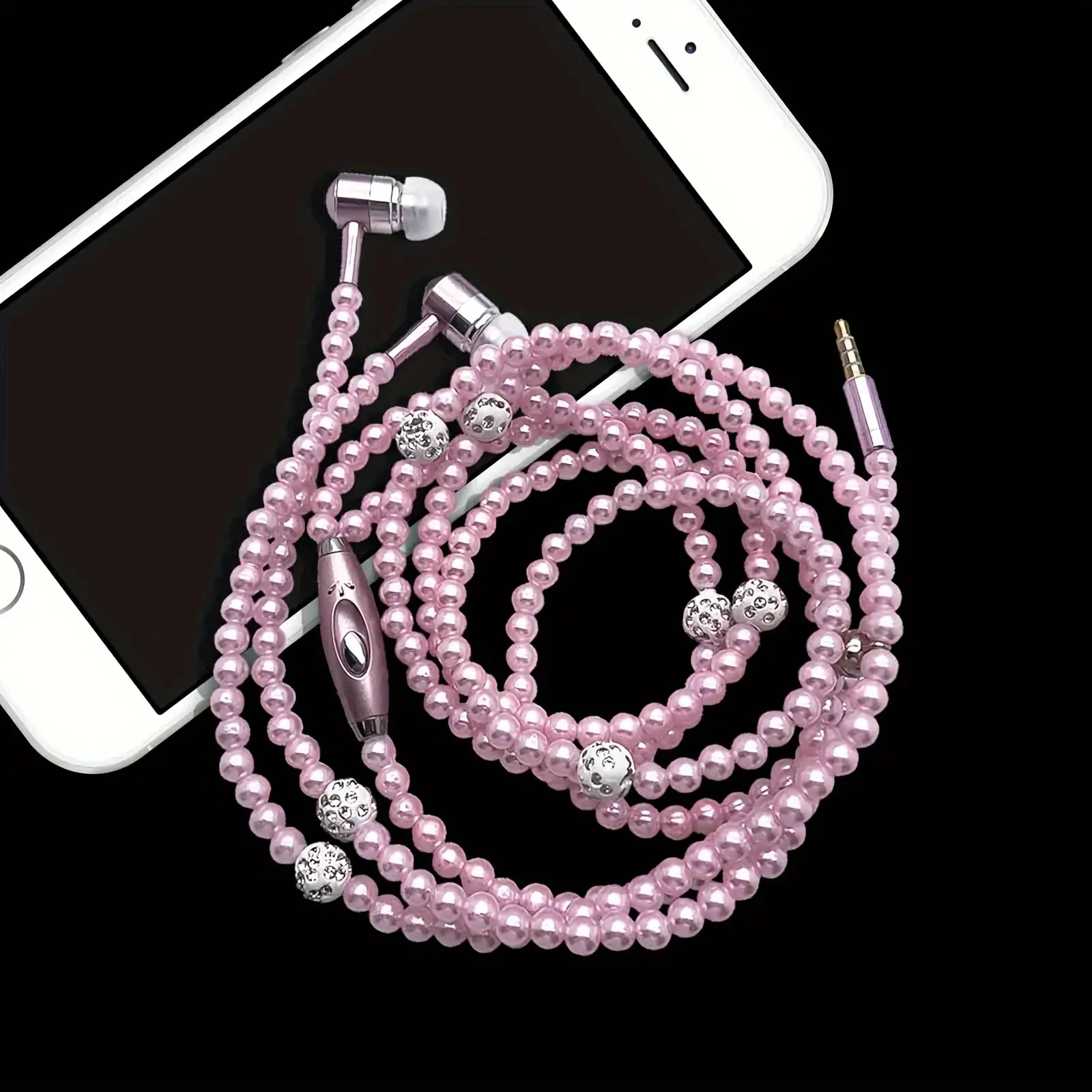 Wired In-Ear Headset with 3.5mm Jack, Artificial Pearl Chain, Built-In Microphone, Audio Cable & Hands-Free Calling for Mobile Phones, In-Ear Wired Audio Accessory, Hands-Free Walking