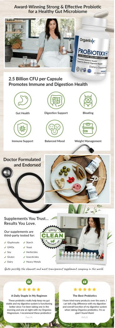 ProBiotixx+Organixx ProBiotixx+ Probiotic Supplement, Daily Probiotics for Women & Men For Digestive Health Gut Health, Immune Support, 2.5 Billion CFU, Gluten Free, Non GMO, Shelf Stable, 60 Vegetarian Capsules