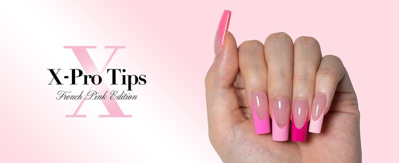 SXC Cosmetics X-Pro Tips French Tip Press On Nails - French Pink Edition Starter Kit