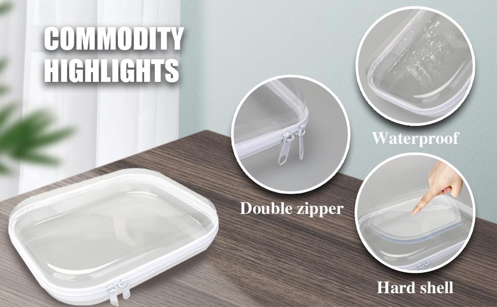 6 Pack Clear Hard Shell Zipper Case, Portable Travel Makeup & Toiletry Organizer, Zippered Toy Storage, Pencil Case, Toy Storage Box, Waterproof and Dustproof Hard Plastic Cosmetic Storage Bag, Travel Transparent Zipper Storage Box, Valentine's Day Gifts