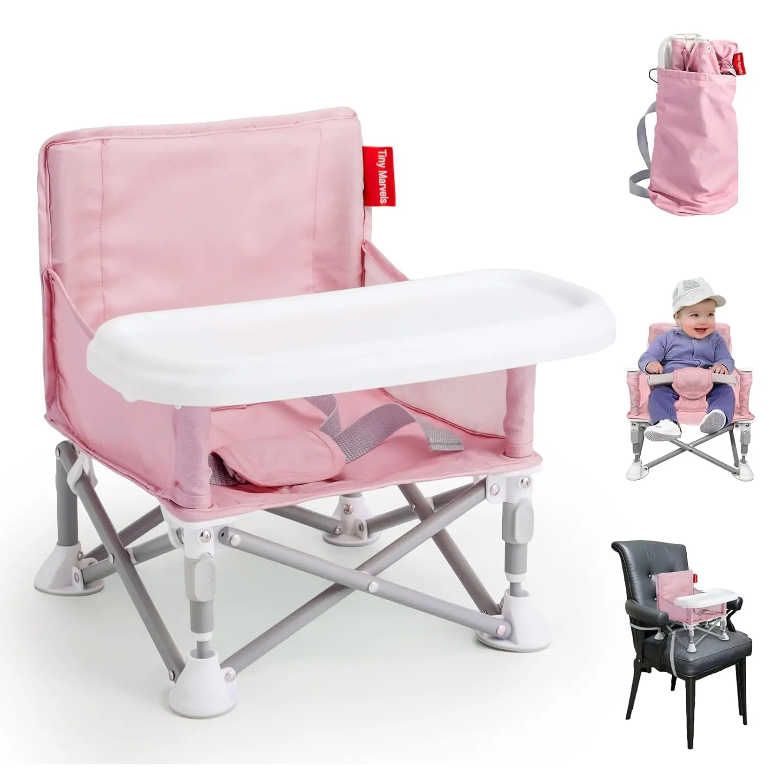 3-in-1 Foldable Baby Chair for 0–18 Months - Portable Cozy Toddler Seat with Tray, Booster Chair, Child Safety Belt, Carry Bag - Compact, Safe for Travel & Family Time, 3-In-1 Foldable Baby Chairs