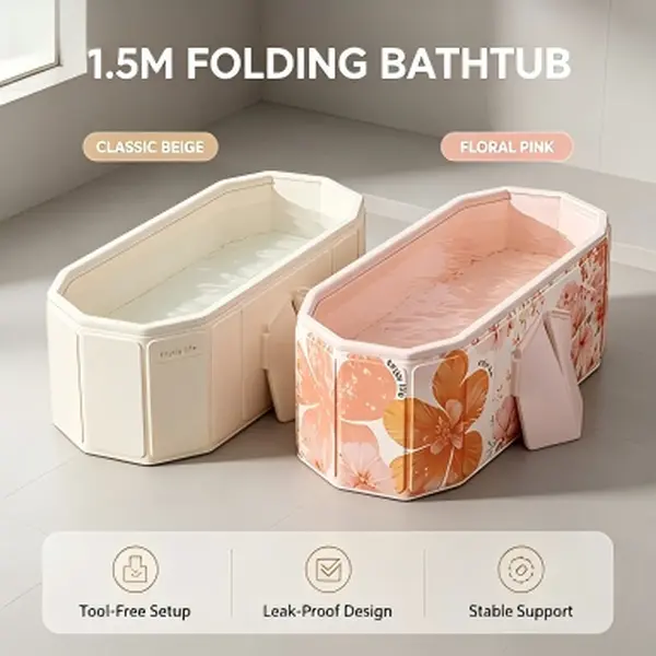 Portable Foldable 1.5M Bathtub - Freestanding Collapsible Bath Tub for Home Spa, No Assembly, Leak-Proof Thick Material, Sturdy Support, Space-Saving for Indoor Camping Use