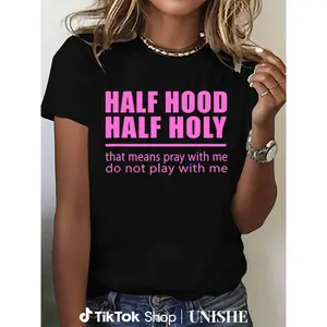 Breathable 100% Cotton Unisex Shirt with Half Hood Half Holy Funny Image