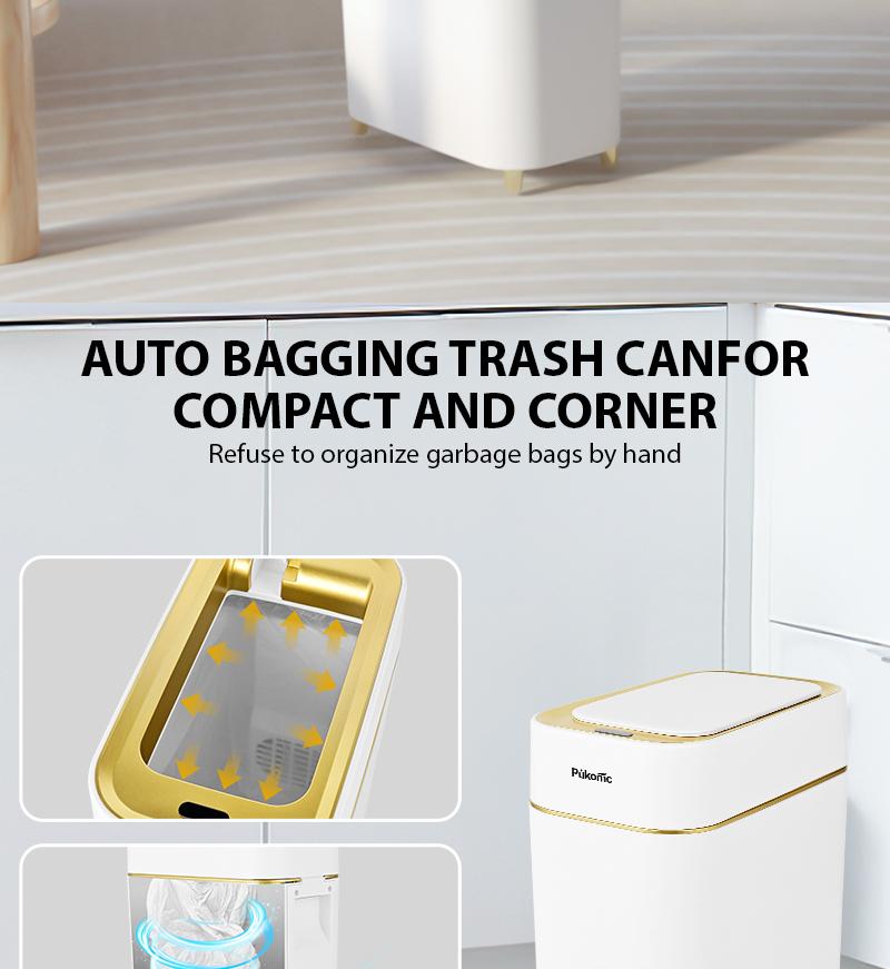 Pukomc Auto-Sensor Trash Bin Wave & Knee Induction Quick Voiceless Open Removable Liner Battery-Powered Waterproof Durable Multipurpose Reusable Automatic White Gold Pukomc Auto-Sensor Trash Bin Wave & Knee Induction Quick Voiceless Open Removable Liner Battery-Powered Waterproof Durable Multipurpose Reusable Automatic White Gold