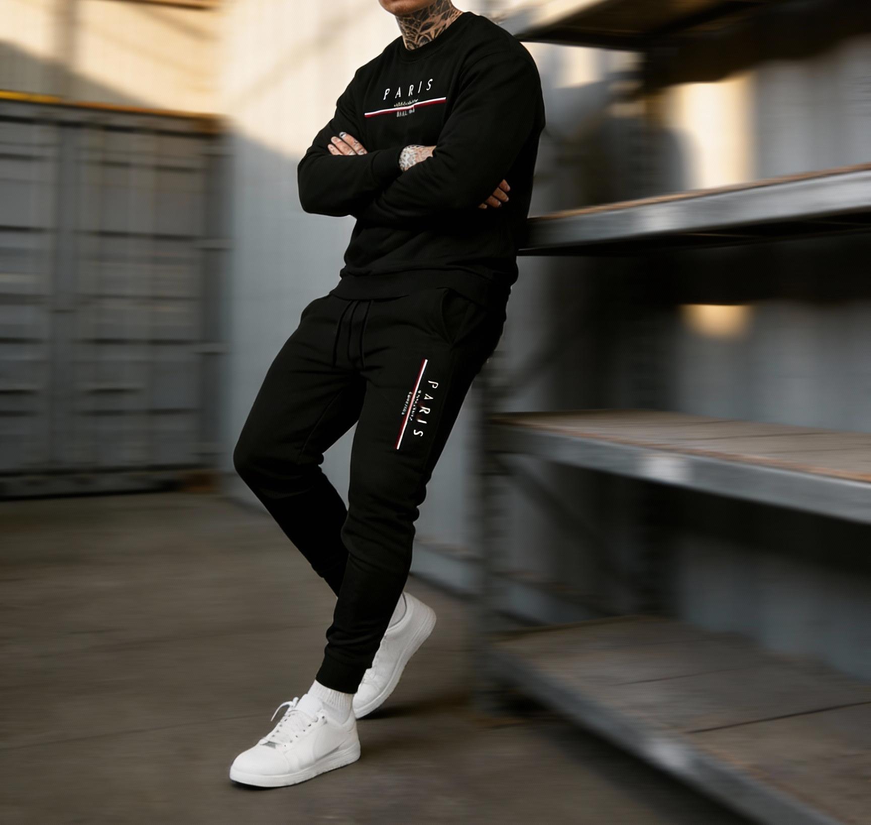 Paris Graphic Men's Coordinated Tracksuit Set - Crewneck & Joggers Comfortable Everyday Outfit for Stylish Men Paris Graphic Men's Coordinated Tracksuit Set - Crewneck & Joggers Comfortable Everyday Outfit for Stylish Men