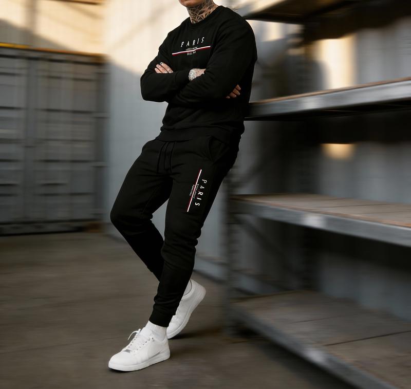 Paris Graphic Men's Coordinated Tracksuit Set - Crewneck & Joggers Comfortable Everyday Outfit for Stylish Men
