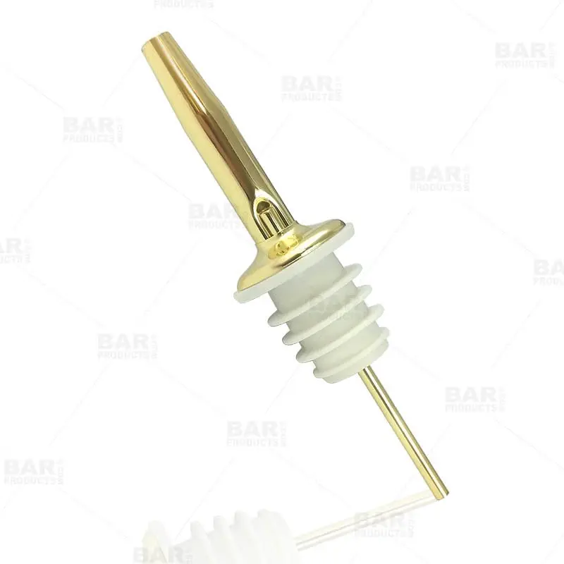 BarConic® Stainless Steel Gold-Plated Liquor Pourer with Rubber Cork Compatibility, Controlled Pour, Tapered Tip, Free-Flow Speed, Bartending Bar & Wine Utensil, Complies with All International Standards, Stunning Gold Plating Finish