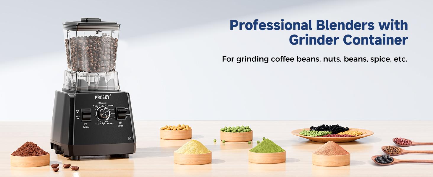 PRASKY 3L/102Oz Blender Pro and Grinder Combo, 25000RPM High-Speed Ice Crusher for Smoothies, Frozen Fruits, Coffee Beans, Spices, BPA-Free Large Jar Blender Juicer Machine PRASKY 3L/102Oz Blender Pro and Grinder Combo, 25000RPM High-Speed Ice Crusher for Smoothies, Frozen Fruits, Coffee Beans, Spices, BPA-Free Large Jar Blender Juicer Machine