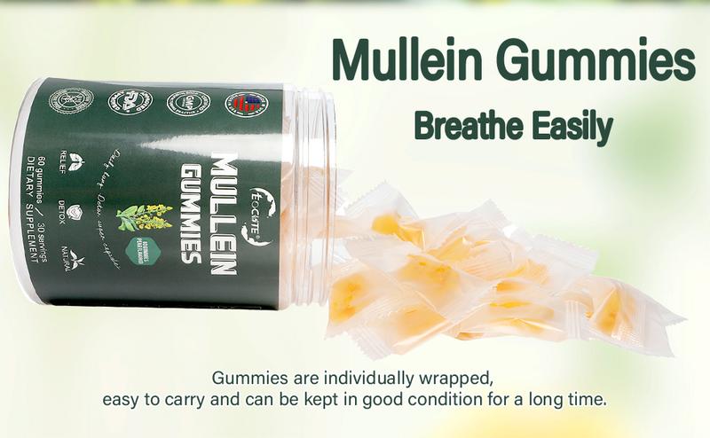 EOCUTE 9 in 1 Mullein Gummies for Lung Cleanse, Extra Strength 10000 MG(10:1 Extract) Mullein Leaf Extract w/Quercetin, Bromelain, Elderberry & Marshmallow for Respiratory, Immune, Vegan,60 Count