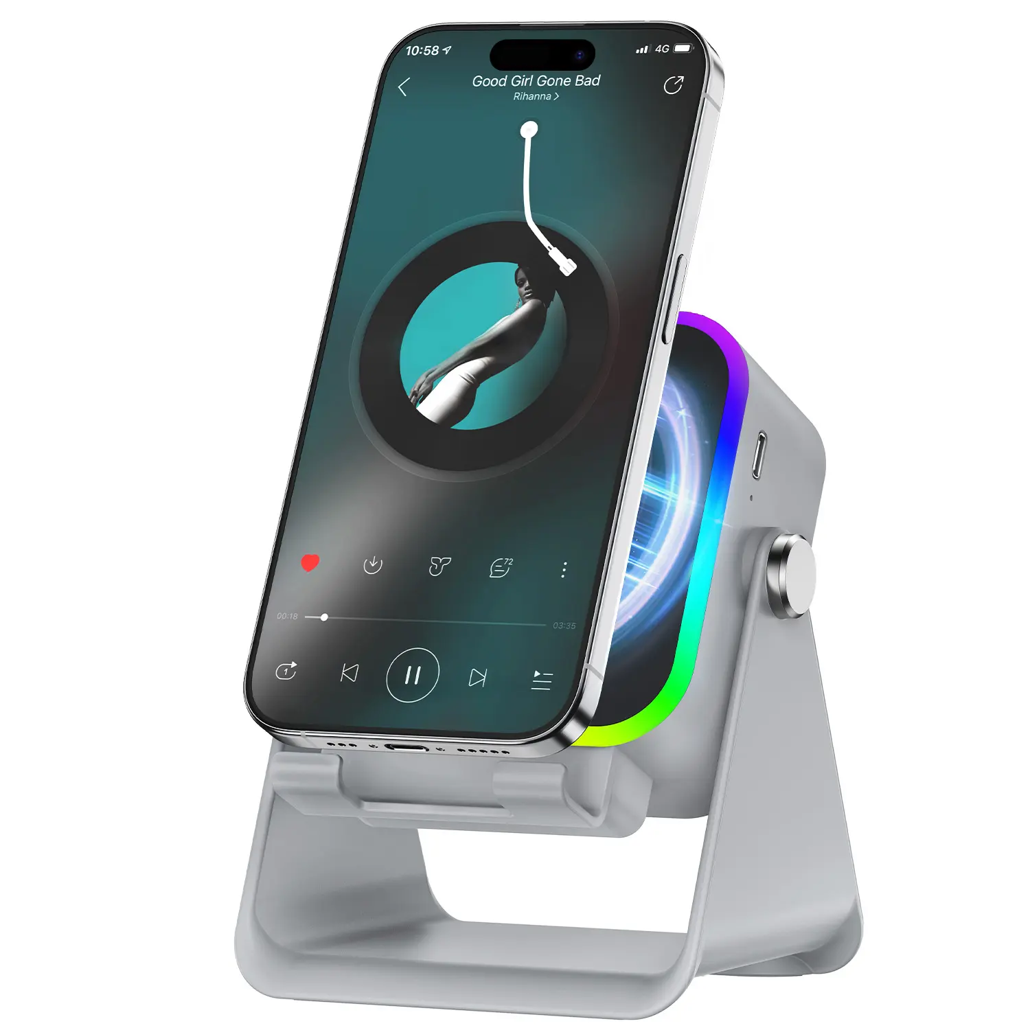 5-in-1 Wireless Induction Audio & Bluetooth Speaker with Phone Holder, 3500mAh Rechargeable Emergency Power Bank, 8 RGB Ambient Light, 360° Adjustable Mobile Tablet Stand– Gifts for Friends, Family tiktokshopbacktoschool