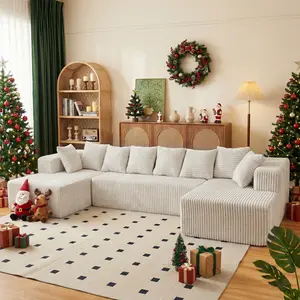 [3 packages delivered] Niccae 130" Boneless Couch, Cloud Couch Sectional, Corduroy Sofa for Living Room, U Shaped Modular Sofa with Chaise, No Assembly, 5 Seats Oversized Bed U-Shaped