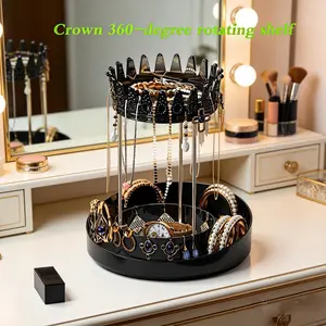 Crown 360-degree Rotating Storage Rack Dresser Jewelry Finishing Rack Bedroom Light Luxury Multi-layer Shelf Makeup Slot Brush Holder Perfume Organizer Vanity Shelf trinket trade box storage organization bedroom storage