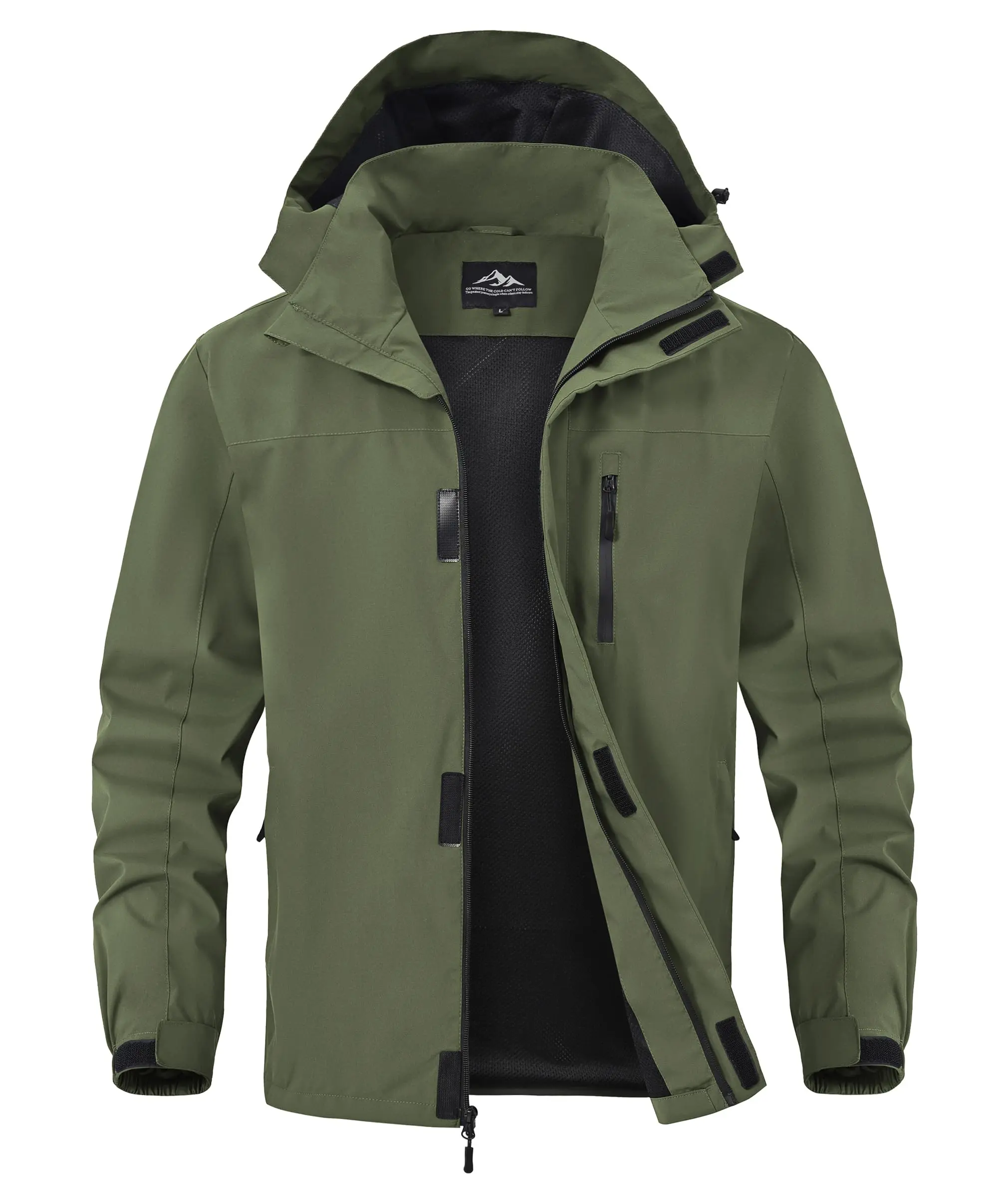 Zoofly Men's Adjustable Polyester Waterproof Hiking Jacket with Hood - Windproof, Lightweight Windbreaker, Outdoor Sports Coat with Multiple Pockets, Machine Washable Winter Fishing Raincoat