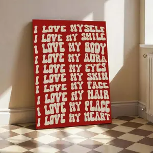 Red Positive Quote Wall Art Print, Vintage Girly Canvas Poster, Modern Aesthetic Home Decor for Bedroom or Living Room, Housewarming Gift