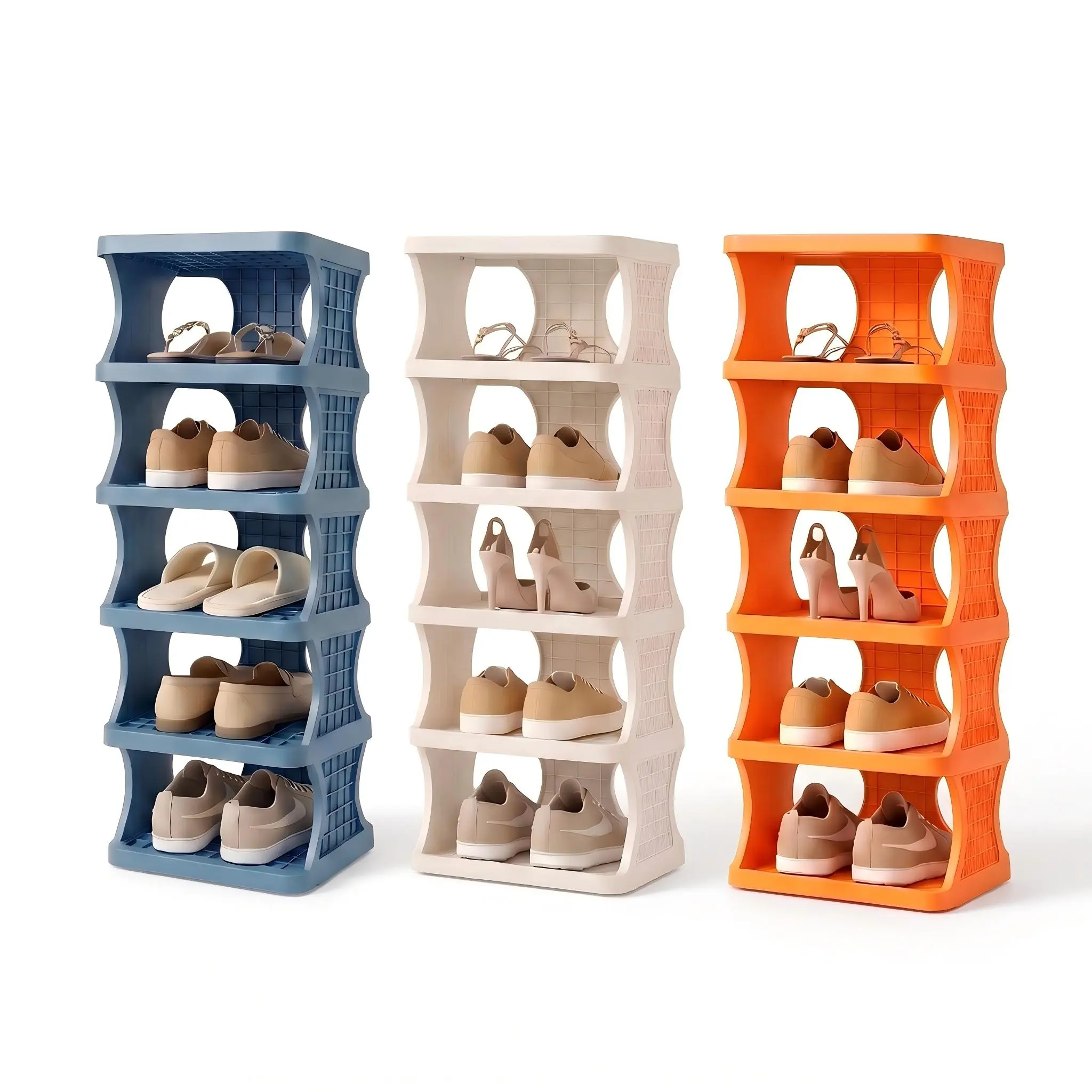 Blue 3-Tier Stackable Shoe Rack - No-Tools Easy Assembly, Adjustable Multi-Level Shoe Storage, Rent-Ready Home Organizer for Dorms, Small Rooms, Bathroom footwear organization rack organizer bedroom plastic shoe cabinet capacity