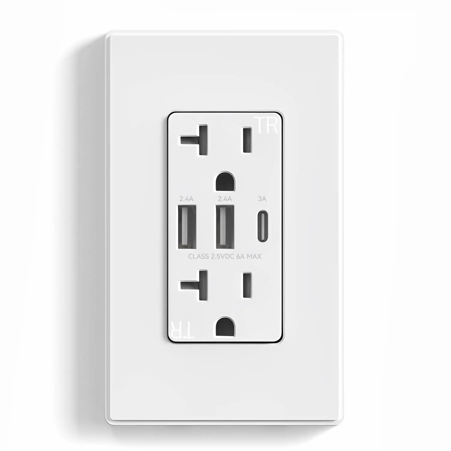 USB A/A/C, 30W 6.0A Total Output Outlet with 15A/20A, Tamper-Resistant ...