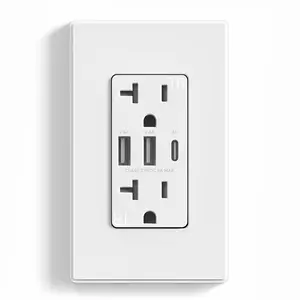 USB A/A/C, 30W 6.0A Total Output Outlet with 15A/20A, Tamper-Resistant Wall Outlet