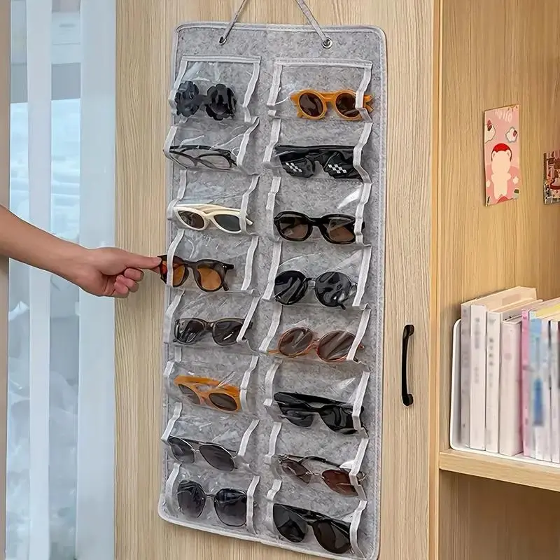 Wall-Mounted Eyeglass Storage Bag, 16-Compartment Dustproof Nylon Hanging Rack, Durable Glasses Organizer for Home Office Use, Space Saving Storage, Storage Pocket, Organization Pouch, Storage Pouches, Space Saver Storage, Dustproof Sturdy Organizer