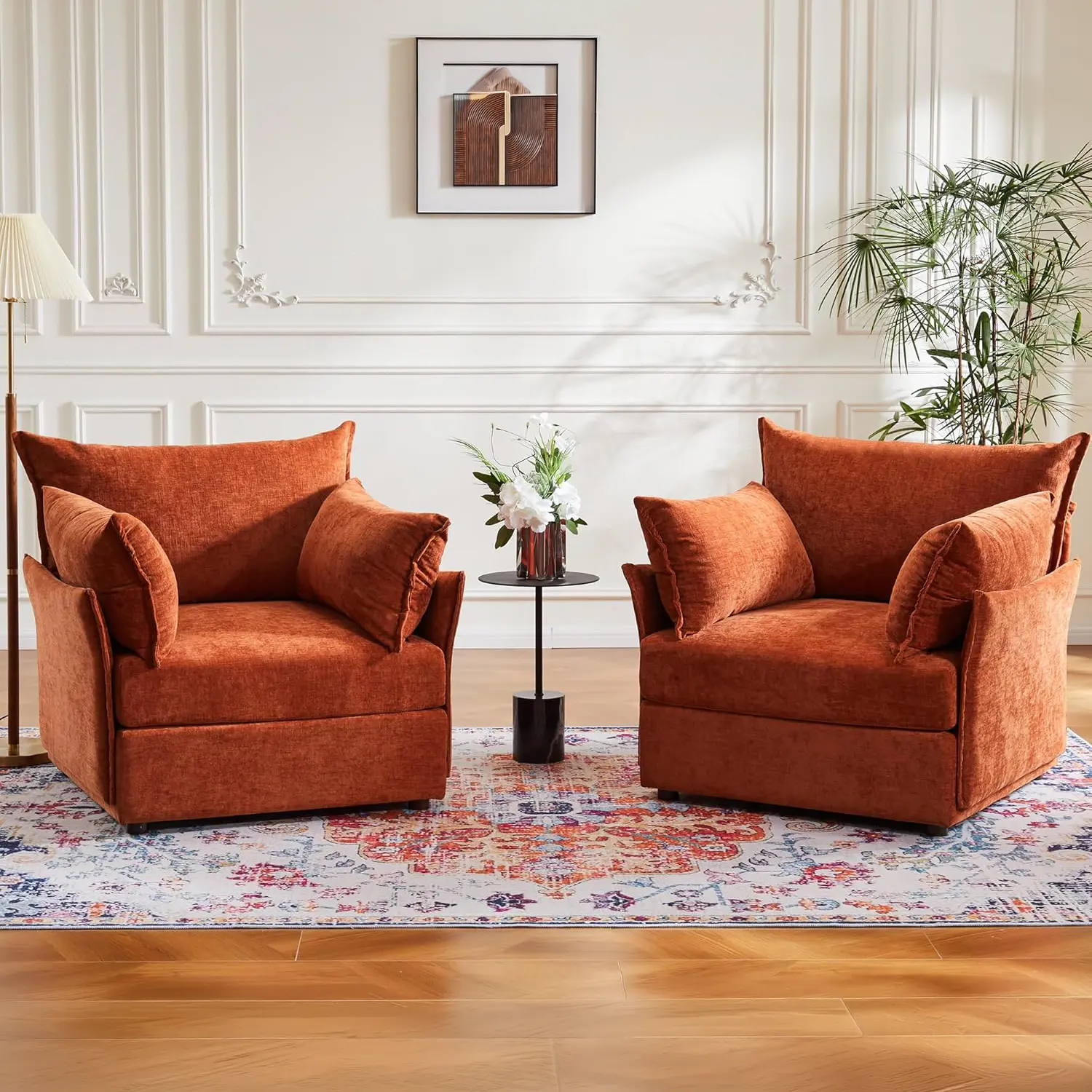 [Set of 2] ABCASA Chenille Oversized Accent Chair, Modern Upholstered Sofa Chair with Washable Cover Deep Seat for Lounge Reading Corner Small Spaces