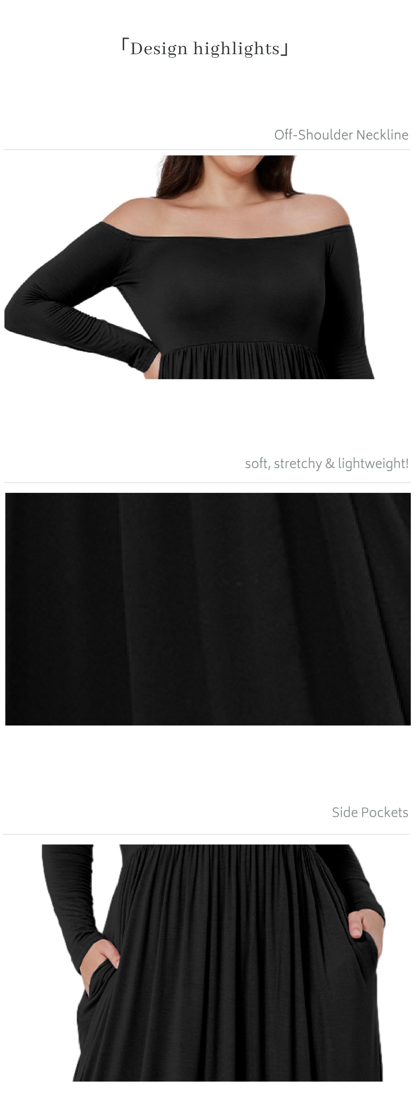 【Clearance Sale】Plus Size Women's Off-Shoulder FallMaxi Dress- Long Sleeve with Pockets, Elegant AutumnLong Dress for Vacation, Dinner & Semi-Formal Occasions SpringStatements