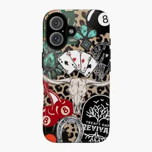 Western Leopard Phone Case, Cherries Skull Horseshoe Vinyl Treaty Oak Revival With Country Rock Vibes, Play Now Aesthetic Gift,for iPhone 17 Pro Max Phone Case 17 Air 16E 16 15 Plus 14 13 12 11 X XS Max XR 7 8 Plus Phone Cases,Samsung Galaxy S25 ULTRA