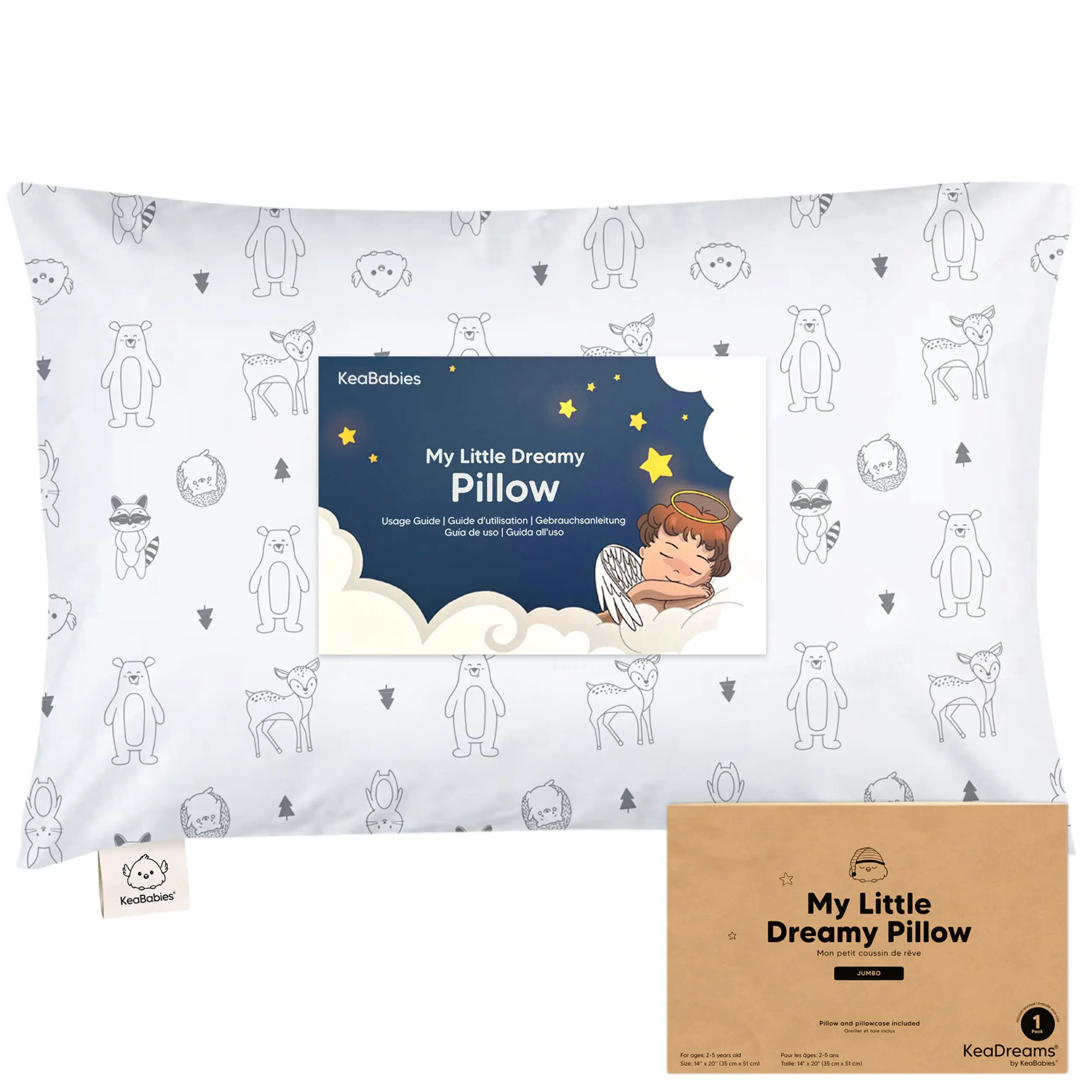 KeaBabies Toddler Pillow with Pillowcase, Jumbo 14X20 - Soft Organic Cotton Toddler Pillows for Sleeping - Machine Washable - Perfect for Travel, Toddler Bed Set