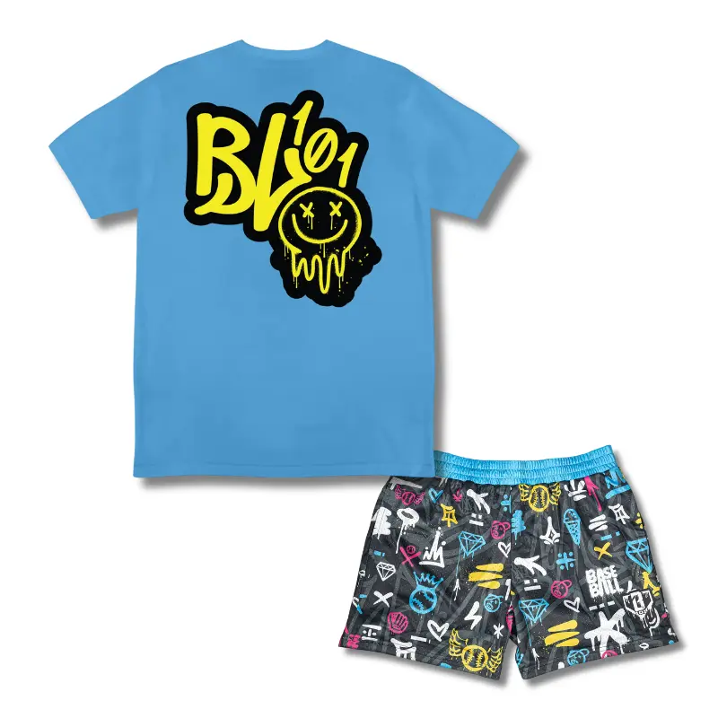 Baseball Lifestyle 101 Retro Graffiti Youth Shorts And Tee Set |