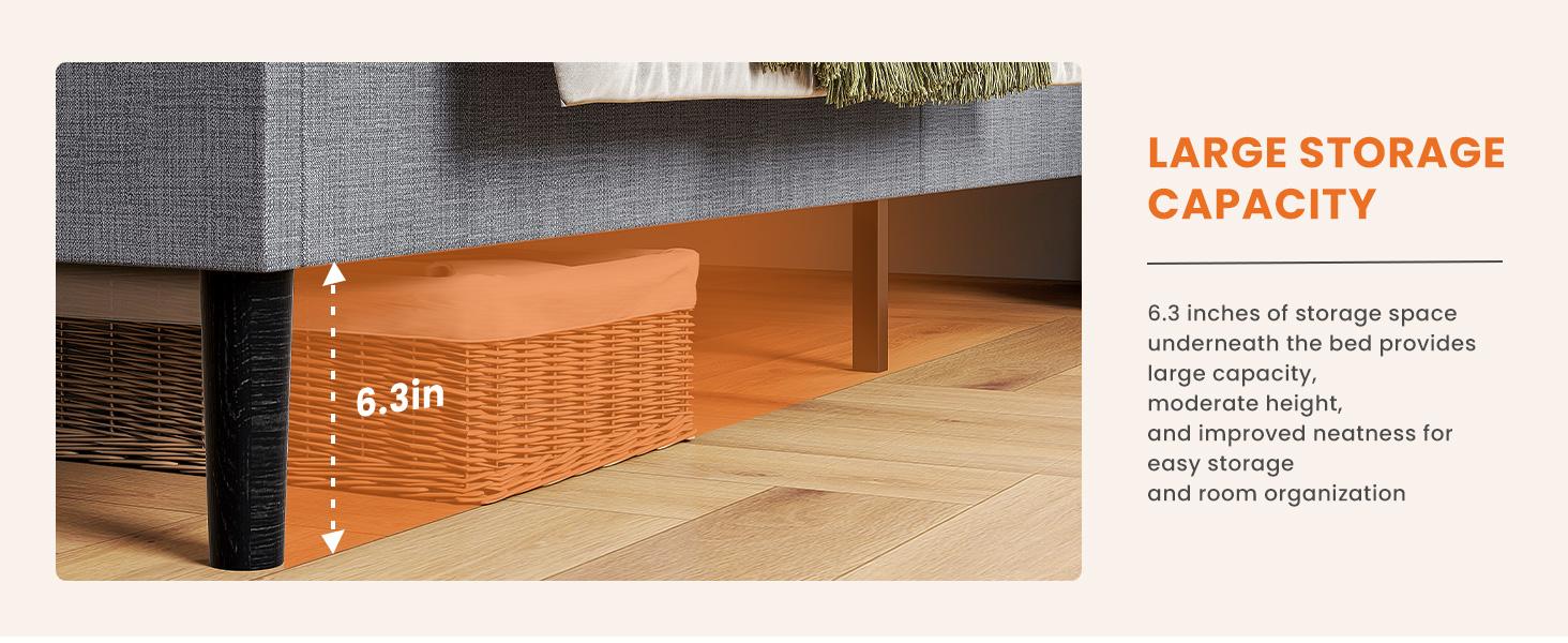 Bed Frame - Fabric Upholstered Platform Bed with Headboard, 800LBS Sturdy Wooden Slats Support, No Box Spring Needed, Noise Free, Easy Assembly