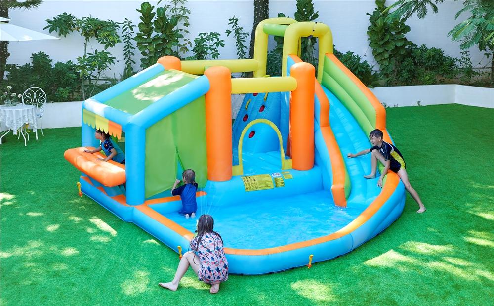 ăBeautyhackher ExclusiveăYaheetech 8-in-1 Inflatable Bounce House with Splash Pool, Slide, Climbing Wall, and Market Stand for Kids Ages 3-10, 520W Blower, Portable & Multifunctional Playground Set