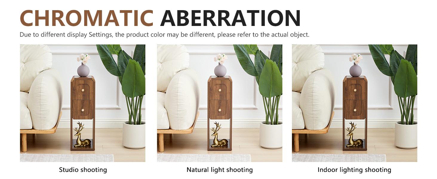 Giratree 23.62" Narrow Nightstand with 2 Drawers, Small Bedside Tables, Mid-Century Modern Slim Night Stand with Storage, Wooden End Table for Small Spaces, Bedroom, Living Room