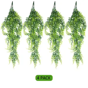 4Pcs Artificial Hanging Plants Fern Vine - Fake Ivy Leaves Decoration for Indoors & Outdoors, Faux Foliage Greenery Decor for Living Room, Kitchen, Balcony, Garden, Bedroom, Farmhouse Aesthetic