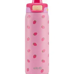 18oz Stainless Steel Kids Water Bottle with Quick Fill Lid | Vacuum Insulated BPA Free Bottle with Leak Proof Straw and Chug Lid, Dishwasher Safe, Gift For Kids Teens, Strawberries