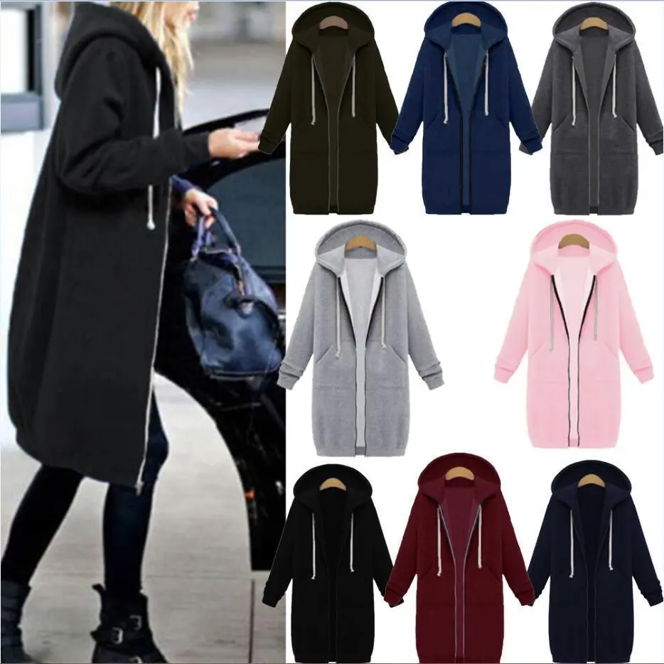 Hooded Long Sleeve Sweater Fleece Long Jacket casual design