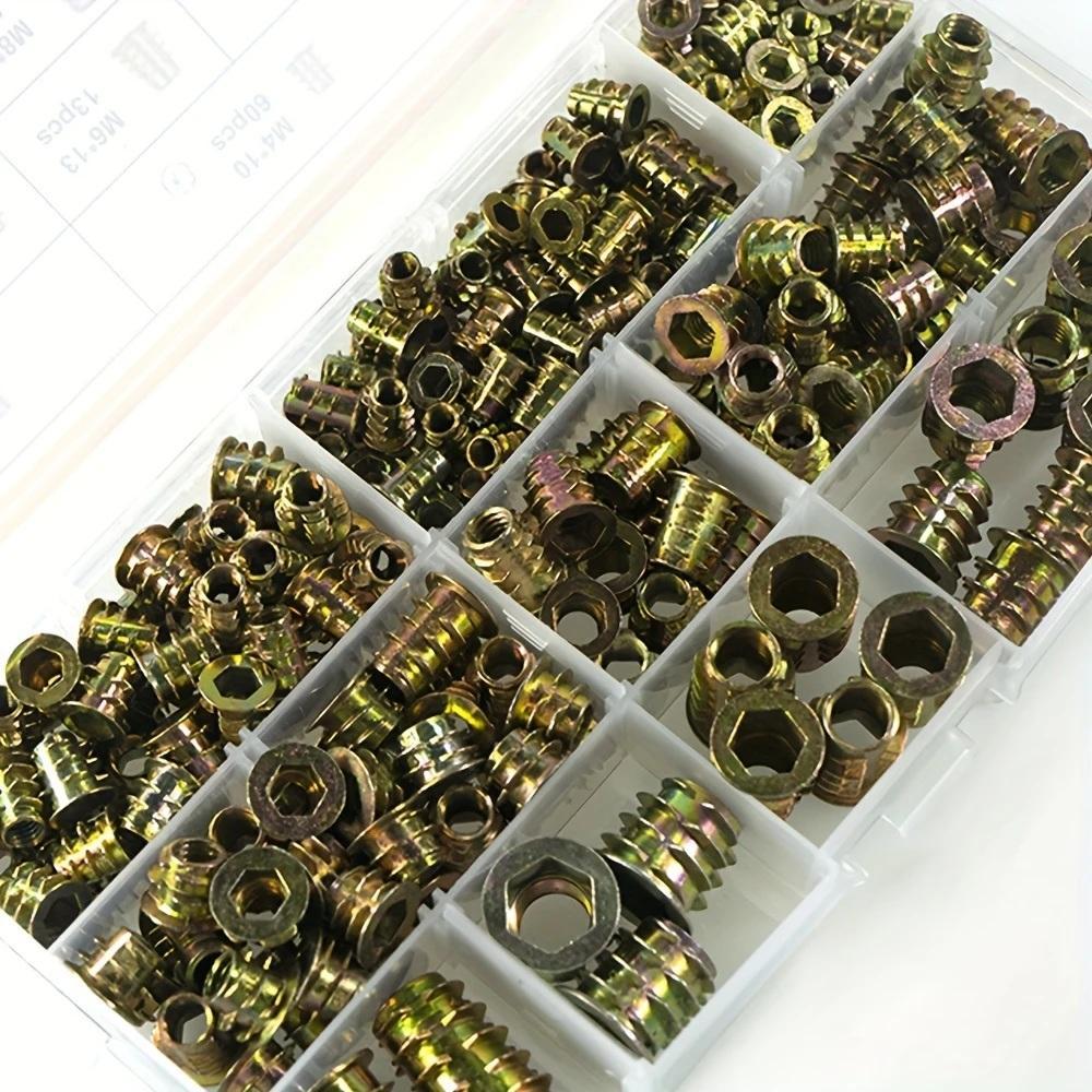 M4 M5 M6 M8 M10 Threaded Insert Nuts Hex Socket Drive Assortment Kit for Woodworking and Furniture Repair DIY Projects High Quality Industrial Grade Fasteners Hardware