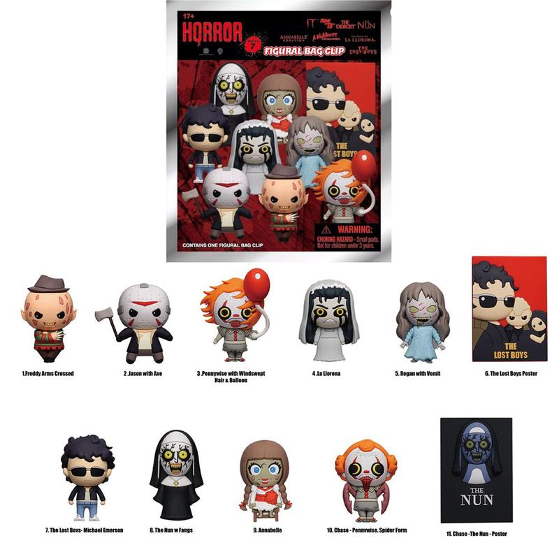 1pc WB Officially Licensed Horror Series 7 3D Foam Bag Clip Blind Bag Freddy Jason Horror Movie Characters Images Figures Desktop Ornaments Halloween Christmas Party Birthday Gifts