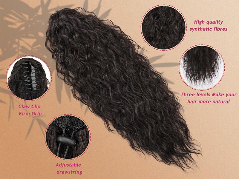 ORSUNCER Hair Extension Claw Ponytail Long Wavy Ponytail Extension Black Brown 30 Inch Curly Clip Ponytail in Hair Extensions For Women Fluffy Natural Looking Synthetic Hairpiece for Daily Use Easy To Go