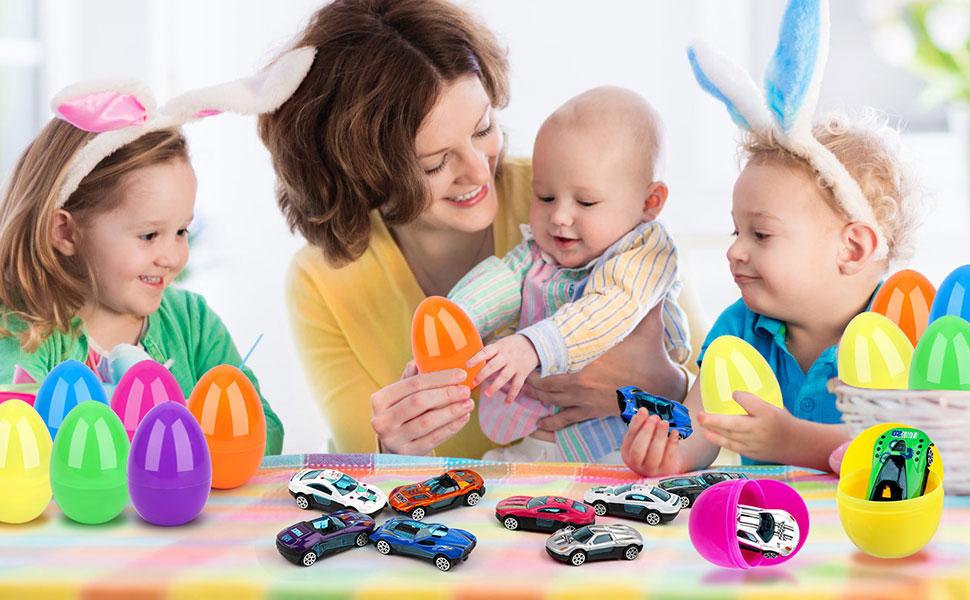 12 Pack Easter Gifts for Kids,Racing Car, Easter Basket Stuffers,Prefilled Easter Eggs,Party Favors for Kids Classroom,Toys for 3+ Years Old Boys & Girls