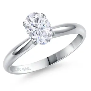 Gem Stone King PLAT-900 Platinum Moissanite Engagement Ring For Women | 0.90 Cttw | Oval 7X5MM | Gemstone Birthstone | Wedding Engagement Anniversary Promise Ring For Women