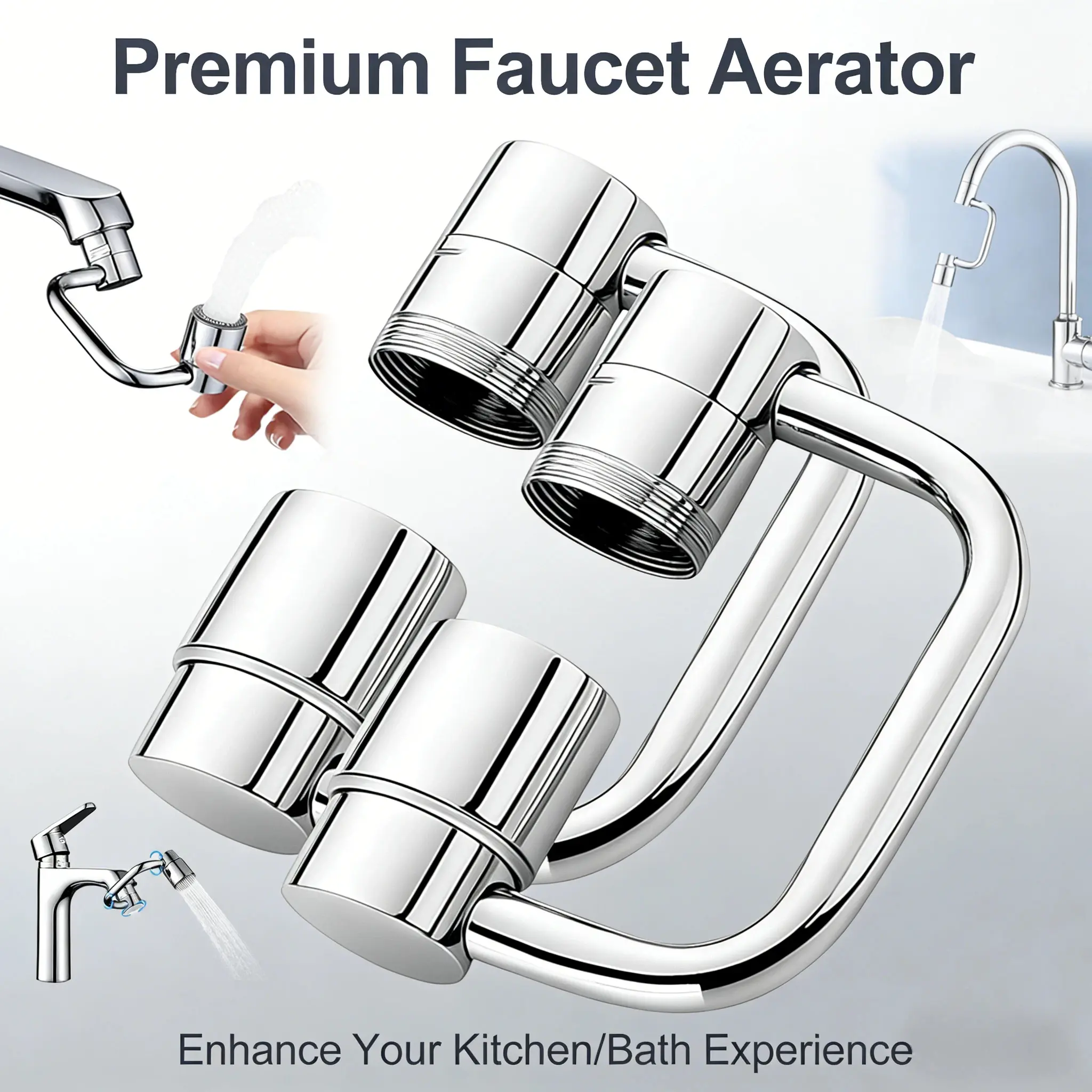Modern Rotatable Tap Aerator Extension, Stainless Steel 360° Swivel Mechanism, 2-Mode Splash-Proof Design, Flush Mount, Universal Full-Angle Control, Easy-Install Water-Saving Flow Kitchen & Bathroom Gadget