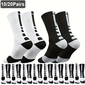 10 Pairs Athletic Crew Socks - Breathable, Moisture-Wicking for Basketball, Cycling, Running & Football - Striped Design, All-Season Wear - For Men & Women - Ideal for Sports Enthusiasts