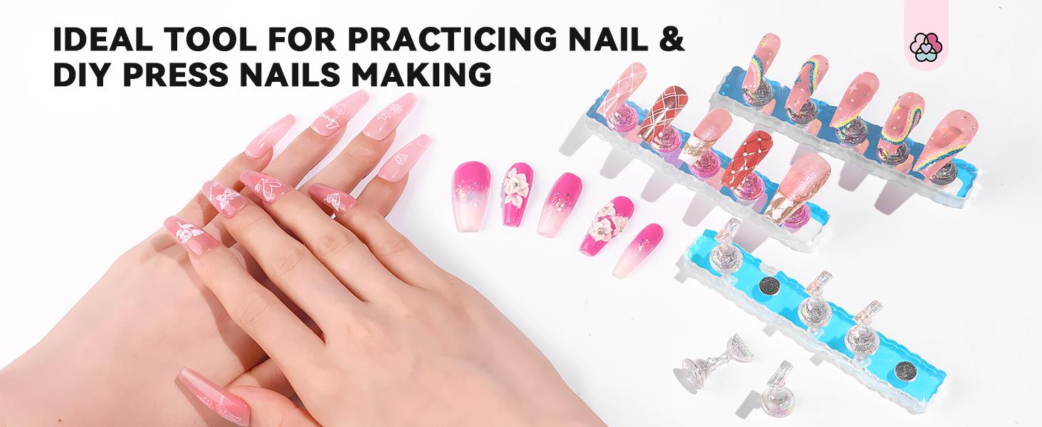 SAVILAND Nail Stand for Press-Ons: 15 magnetic Aurora Nail Holders 40 Reusable Sticky Putty Pieces Nail Painting Practice Beginner Acrylic Tools SAVILAND Nail Stand for Press-Ons: 15 magnetic Aurora Nail Holders 40 Reusable Sticky Putty Pieces Nail Painting Practice Beginner Acrylic Tools