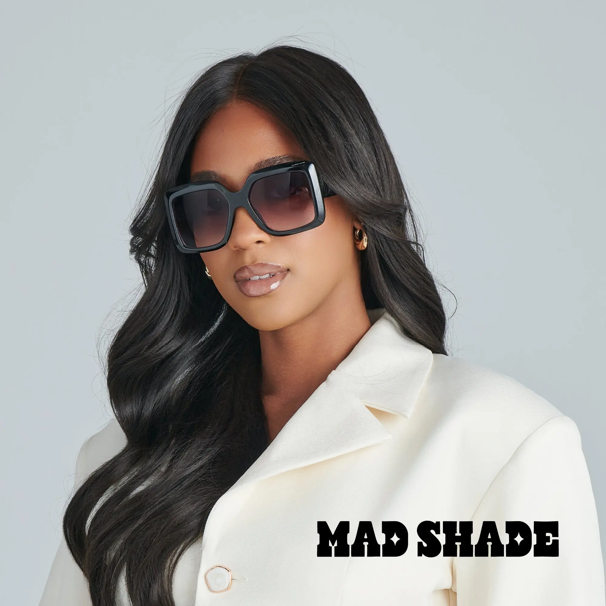 Mad Shade Retro Oversized Sunglasses - Thick Black Rectangle Frame with Gradient Lens Mad Shade Retro Oversized Sunglasses - Thick Black Rectangle Frame with Gradient Lens