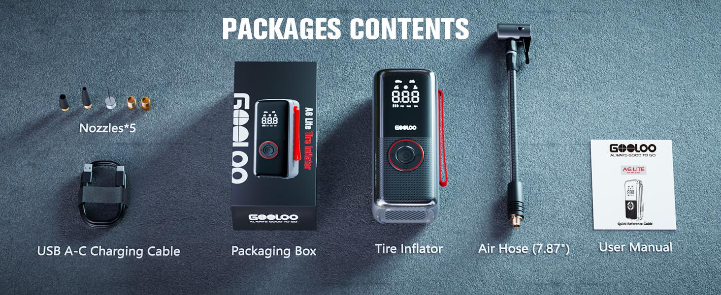 GOOLOO A6 Lite Tire Inflator Portable Air Compressor with Digital Display for Cars Bikes Balls & More