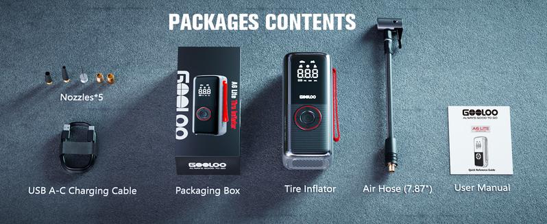 GOOLOO A6 Lite Tire Inflator Portable Air Compressor with Digital Display for Cars Bikes Balls & More
