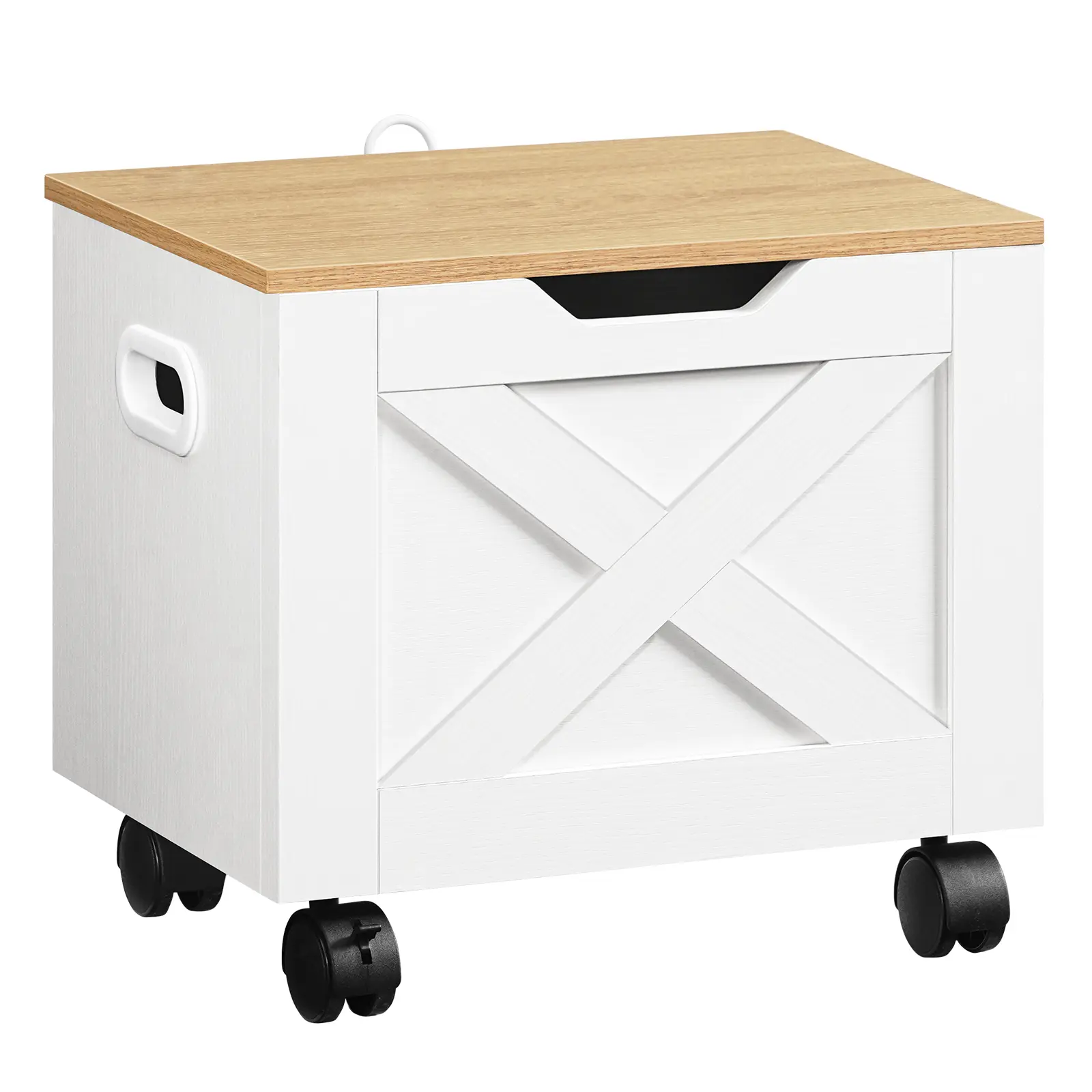 MAHANCRIS Rolling Filing Cabinet with Wood Drawers - Small Under-Desk Single-Drawer File Cabinet, A4/Letter-Size Hanging File Organizer, White & Natural for Home Office, Flip Drawer