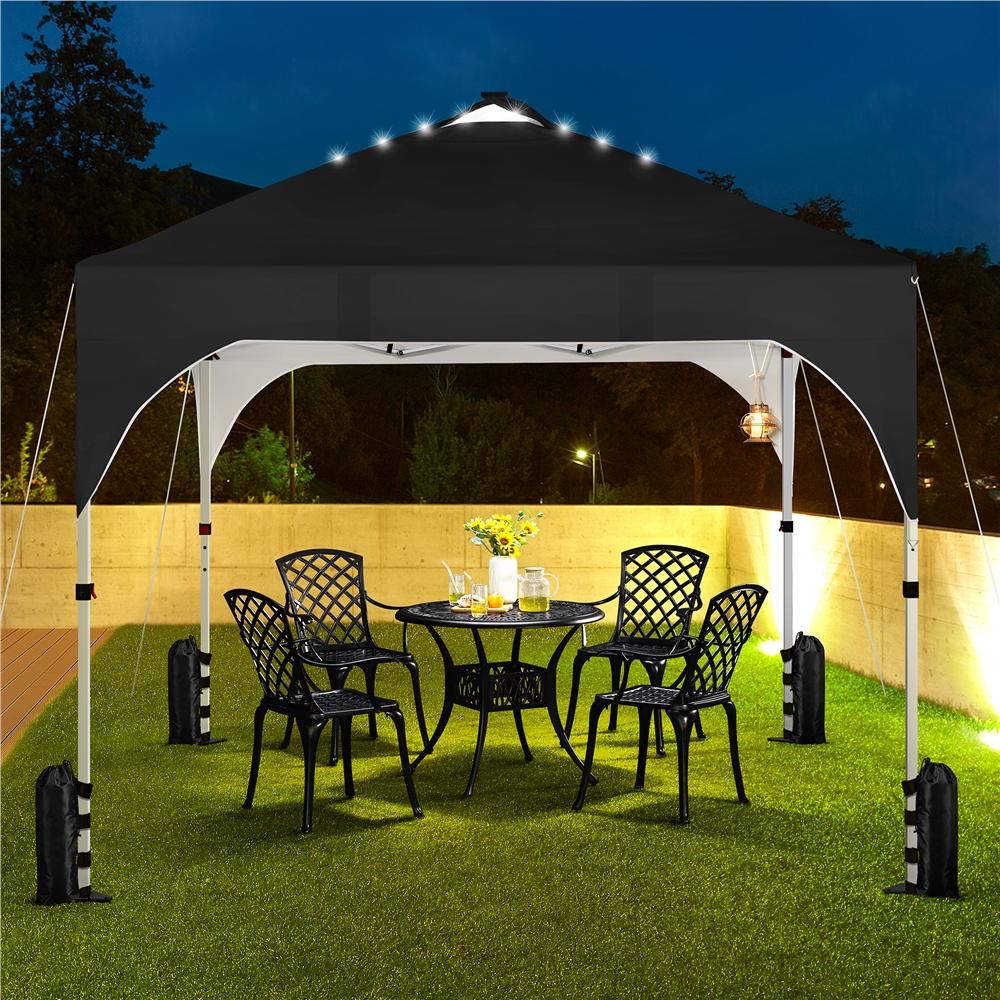 【Remote Contro Light】Yaheetech 10x10ft Pop-Up Canopy Tent with 17 Solar LED Lights, Outdoor Garden Gazebo w/Wheeled Bag, 4 Sandbags for Beach, Camping