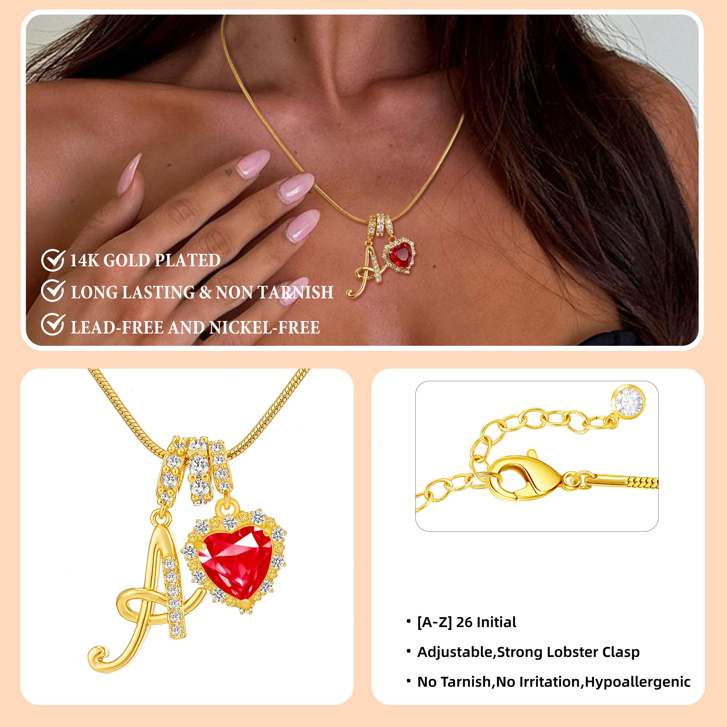 GANIA Red heart-shaped 26-letter necklace, personalized birthday gift, custom-made necklace with initials, lobster clasps for allergy prevention, suitable for women and young girls to wear. Valentine's Day gifts and birthday gifts are the top choices.